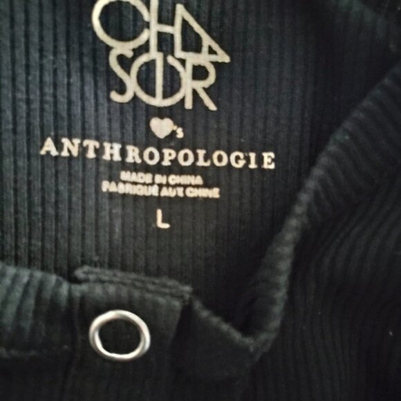 Chaser Anthropologie Black Cotton Henley Top L - Picture 4 of 5